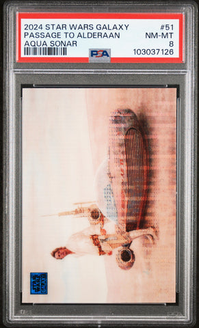 Passage To Alderaan [Aqua Sonar] #51 046/199 PSA 8 [Topps Chrome Star Wars Galaxy 2024]