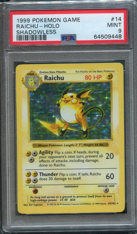 Raichu #14 PSA 9 [Base Set Shadowless]