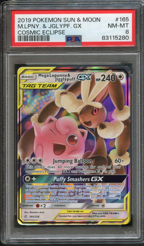 Mega Lopunny & Jigglypuff GX #165 PSA 8 [Cosmic Eclipse]