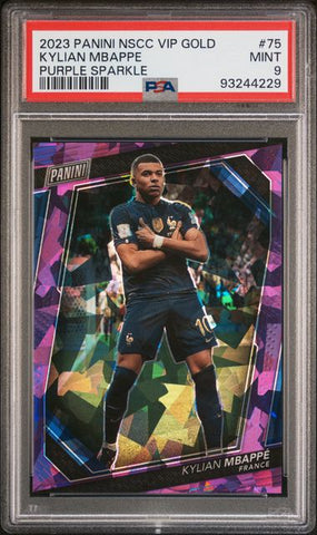 Kylian Mbappe /50 #75 Purple Sparkle PSA 9 [2023 Panini National Vip Gold]