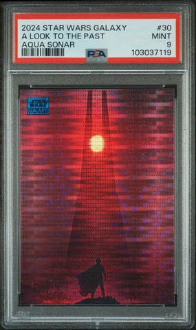 A Look To The Past [Aqua Sonar] #30 128/199 PSA 9 [Topps Chrome Star Wars Galaxy 2024]