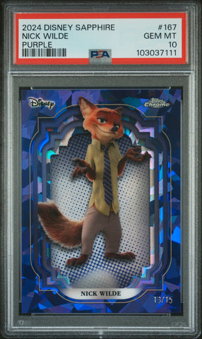 Nick Wilde [Purple] #167 13/15 PSA 10 [Topps Chrome Disney Sapphire Edition 2024]
