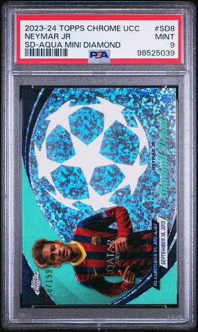 Neymar JR #SD8 Aqua Mini Diamond /199 PSA 9 [2023-24 Topps Chrome Uefa Club Competitions]