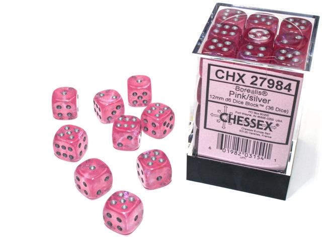 Borealis™ - 12mm d6 Pink/silver Luminary Dice Block