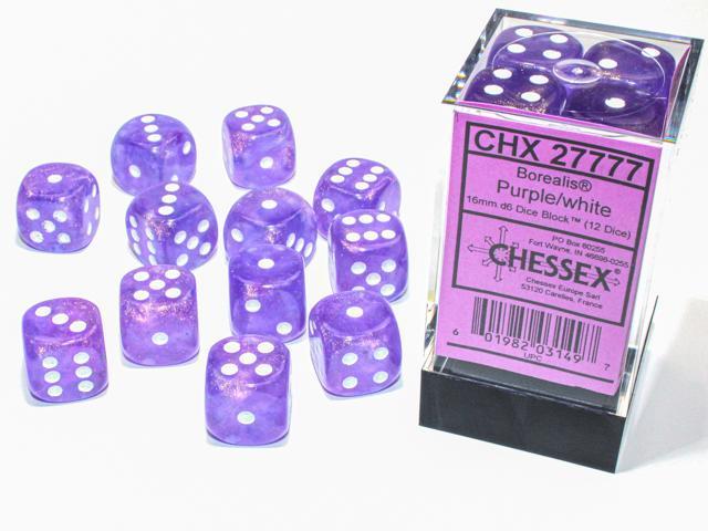 Borealis™ – 16mm d6 Purple/white Luminary Dice Block