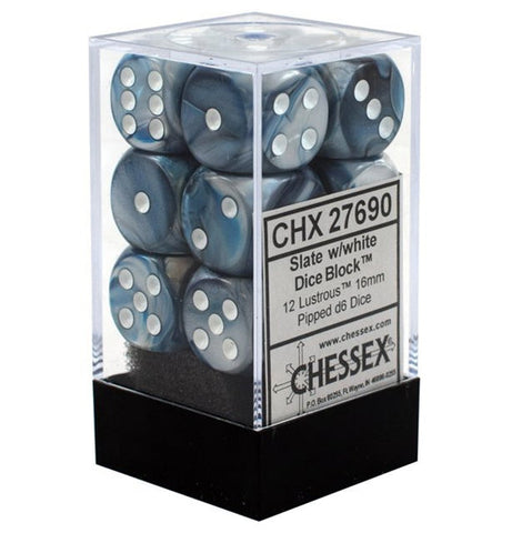 Lustrous™ – 16mm d6 Slate w/white Dice Block