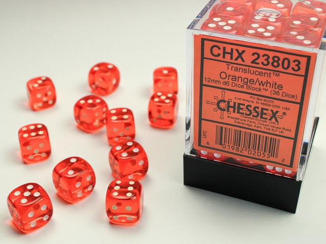 Translucent – 12mm d6 Orange w/white Dice Block™