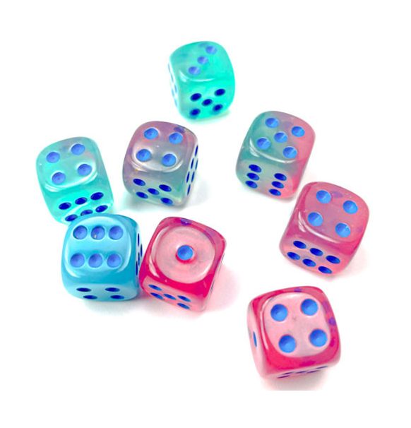 Gemini™ - 12mm d6 Gel Green-Pink/blue Luminary Dice Block indhold