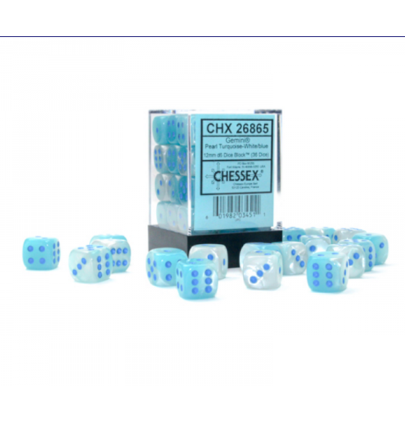 Gemini™ - 12mm d6 Pearl Turquoise-White/blue Luminary Dice Block forside