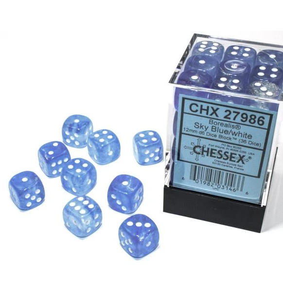 Borealis™ - 12mm d6 Sky Blue/white Luminary Dice Block