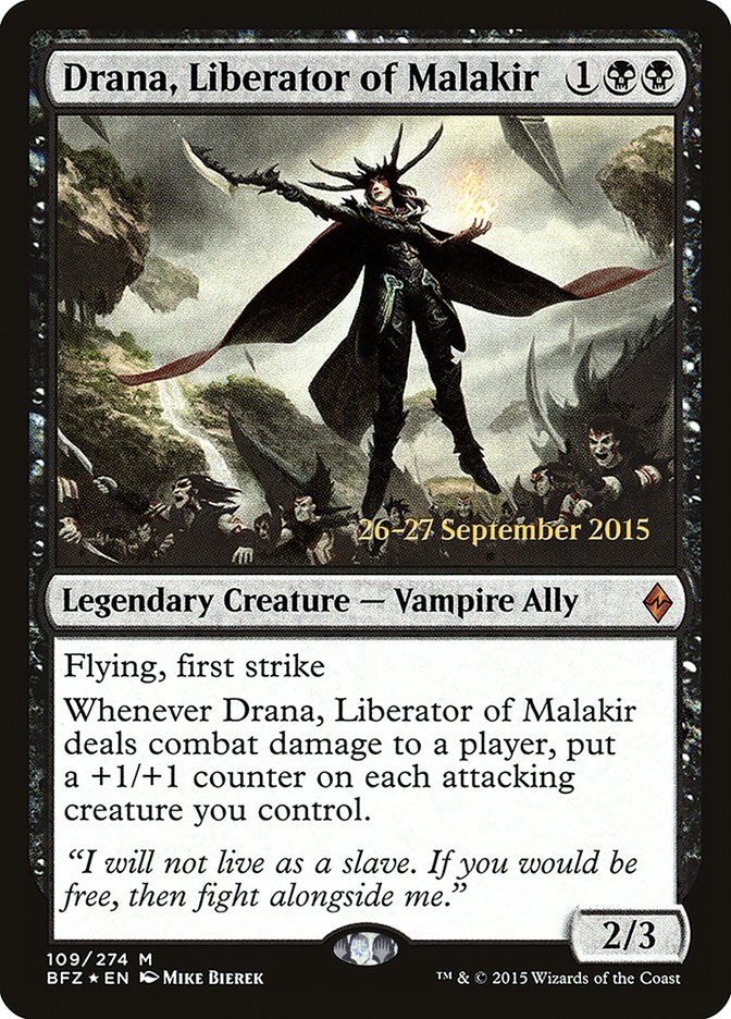 Drana, Liberator of Malakir (Prerelease Promo) [Battle for Zendikar Prerelease Promos]