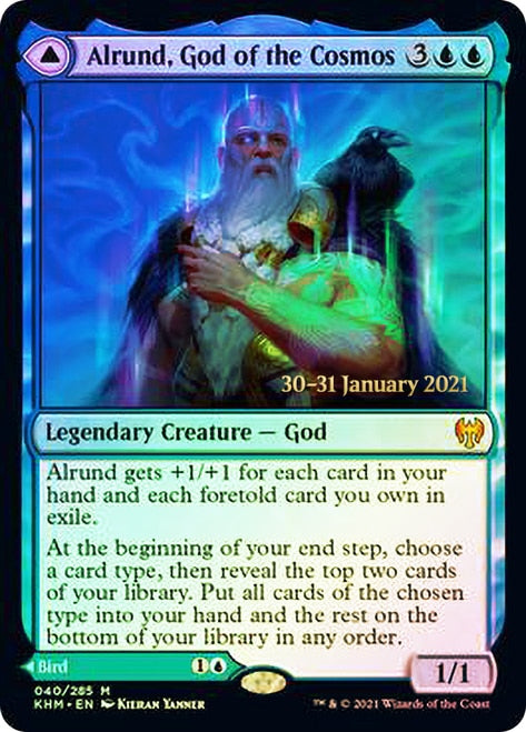 Alrund, God of the Cosmos // Hakka, Whispering Raven  [Kaldheim Prerelease Promos]