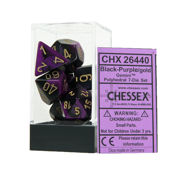 Gemini™ – Polyhedral Black-Purple w/gold 7-Die Set forside