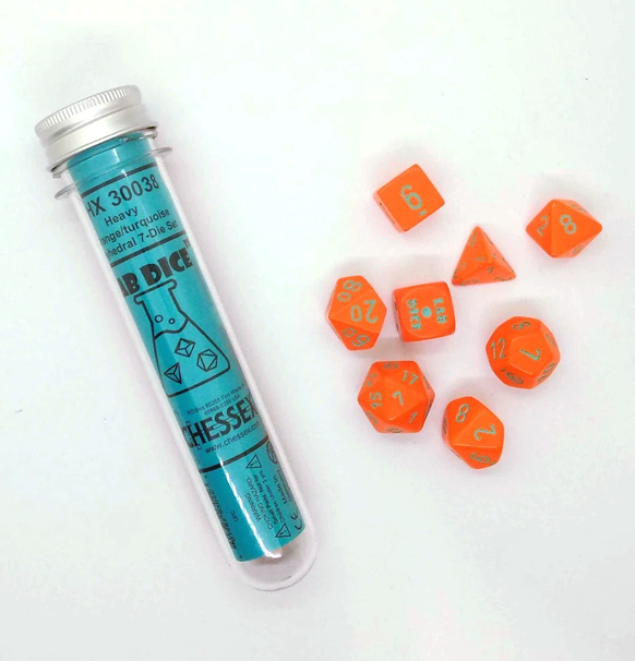 Lab Dice - Heavy Polyhedral Orange w/turquoise 7-Die Set