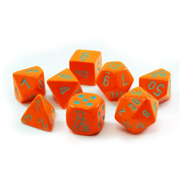 Lab Dice - Heavy Polyhedral Orange w/turquoise 7-Die Set