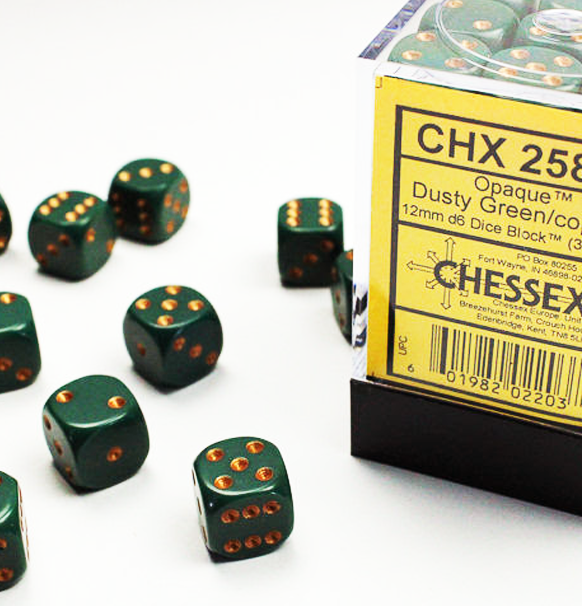 Opaque – 12mm d6 Dusty Green w/gold Dice Block™