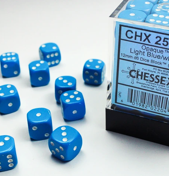 Opaque – 12mm d6 Light Blue w/white Dice Block™