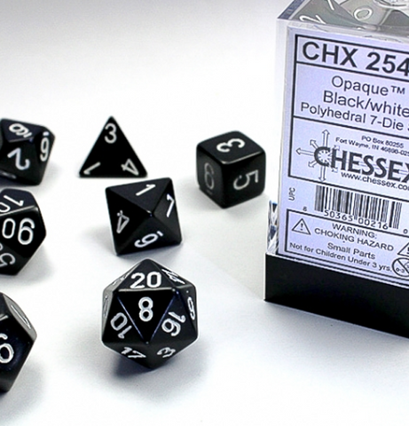 Opaque™ – Polyhedral Black w/white 7-Die Set forside