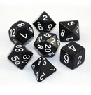 Opaque™ – Polyhedral Black w/white 7-Die Set indhold