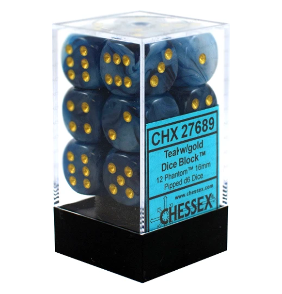 Phantom™ – 16mm d6 Teal w/gold Dice Block