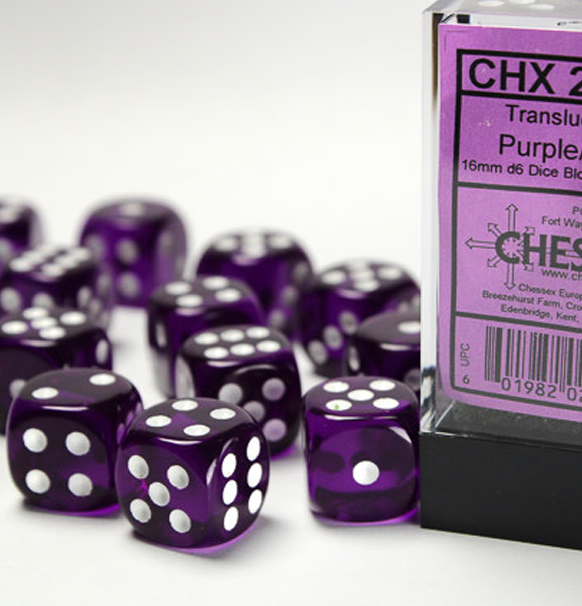 Translucent – 16mm d6 Purple w/white Dice Block™