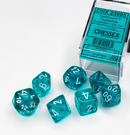 Translucent™ – Polyhedral Teal w/white 7-Die Set forside