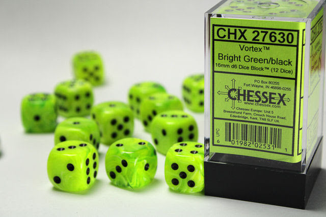 Vortex – 16mm d6 Bright Green w/black Dice Block indhold