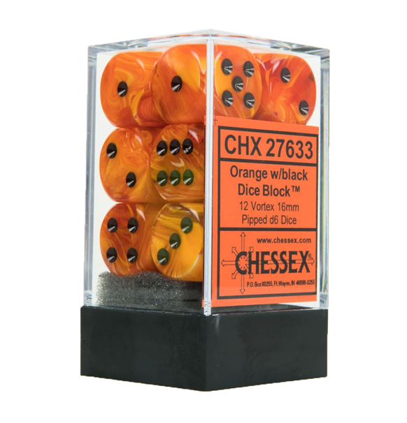 Vortex™ – 16mm d6 Orange w/black Dice Block indhold