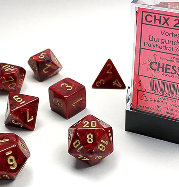 Vortex – Polyhedral Burgundy w/gold 7-Die Set forside