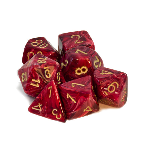 Vortex – Polyhedral Burgundy w/gold 7-Die Set indhold